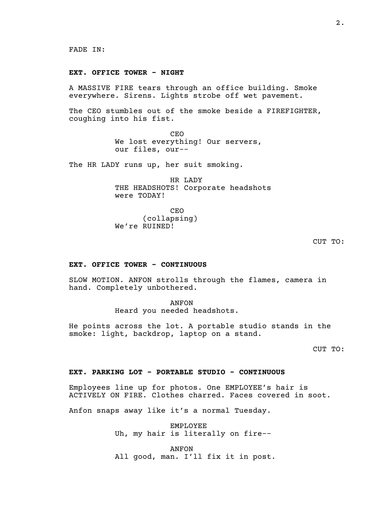 A page of the shooting script for The Emergency