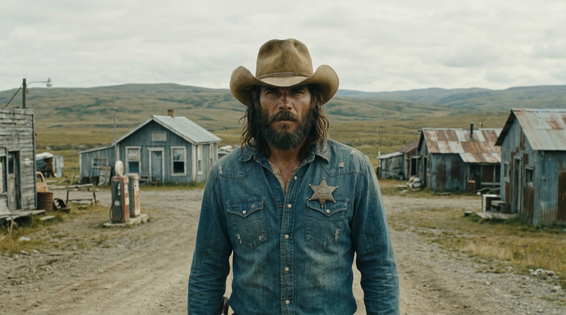 The sheriff walking down the main street of town
